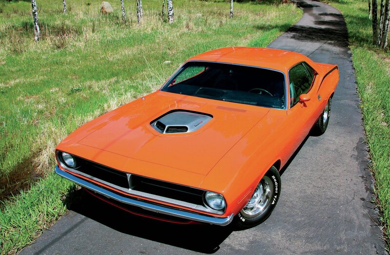 Orange Muscle Car — Serene, Afternoon, Photograph, Road, Grass