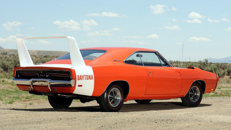 Orange Muscle Car — Serene, Afternoon, Photograph, White Spoiler