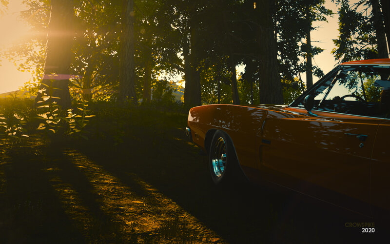 Orange Muscle Car — Serene, Sunset, 3d Render