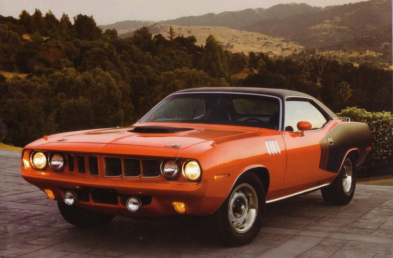 Orange Muscle Car — Serene, Sunset, Photograph, Hills