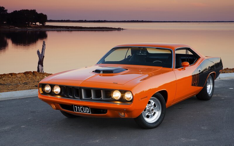 Orange Muscle Car — Serene, Sunset, Photograph