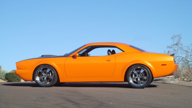orange muscle car side view