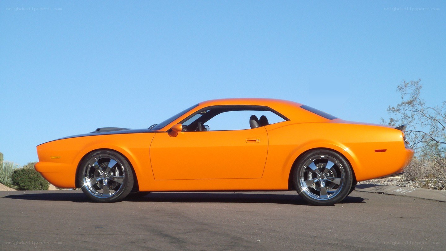 orange muscle car side view