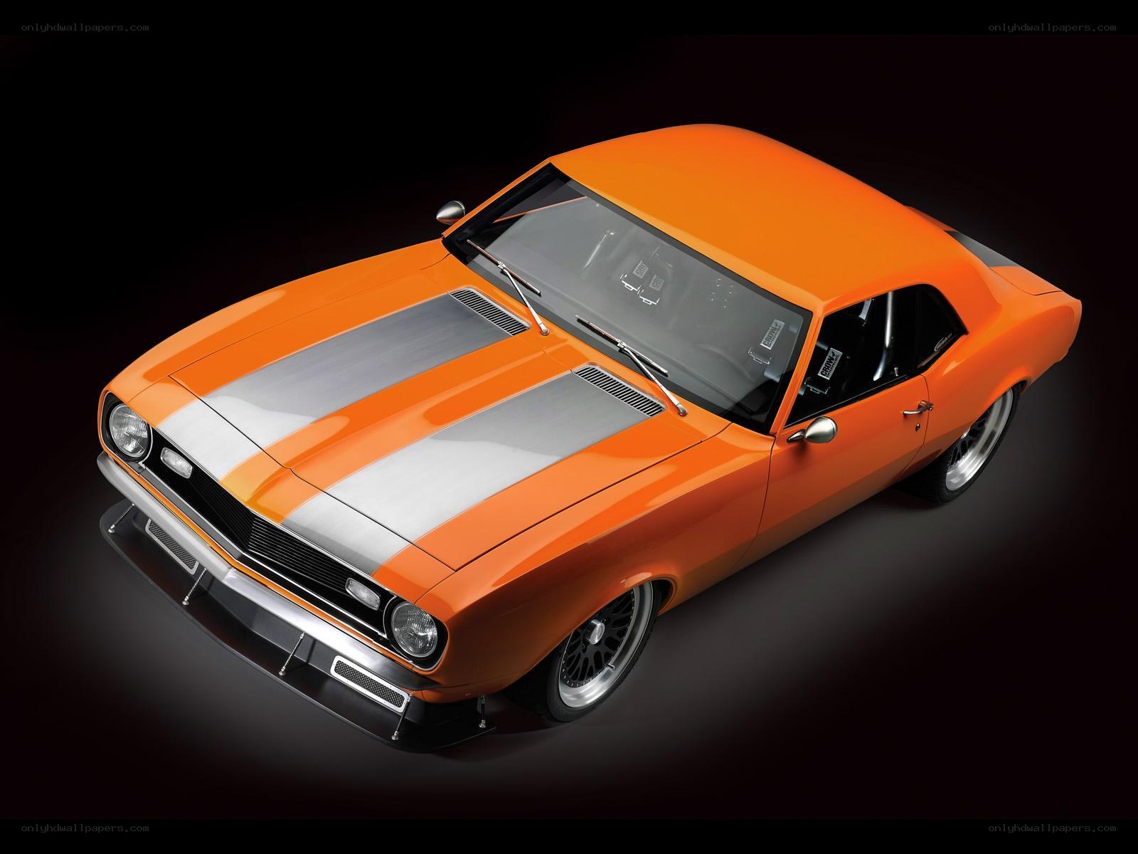 Orange muscle car with stripes