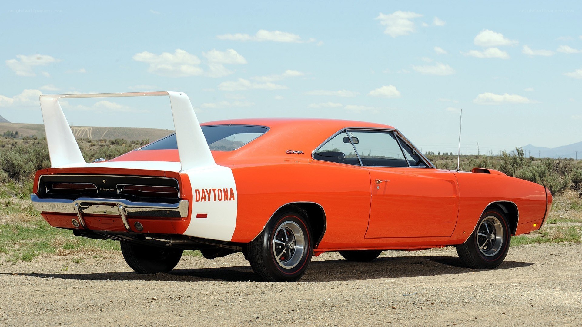Orange muscle car with wing