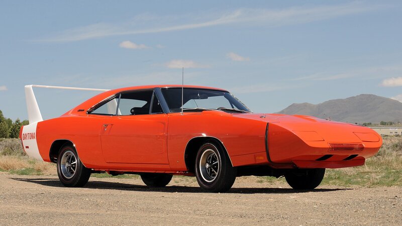 Orange muscle car with wing