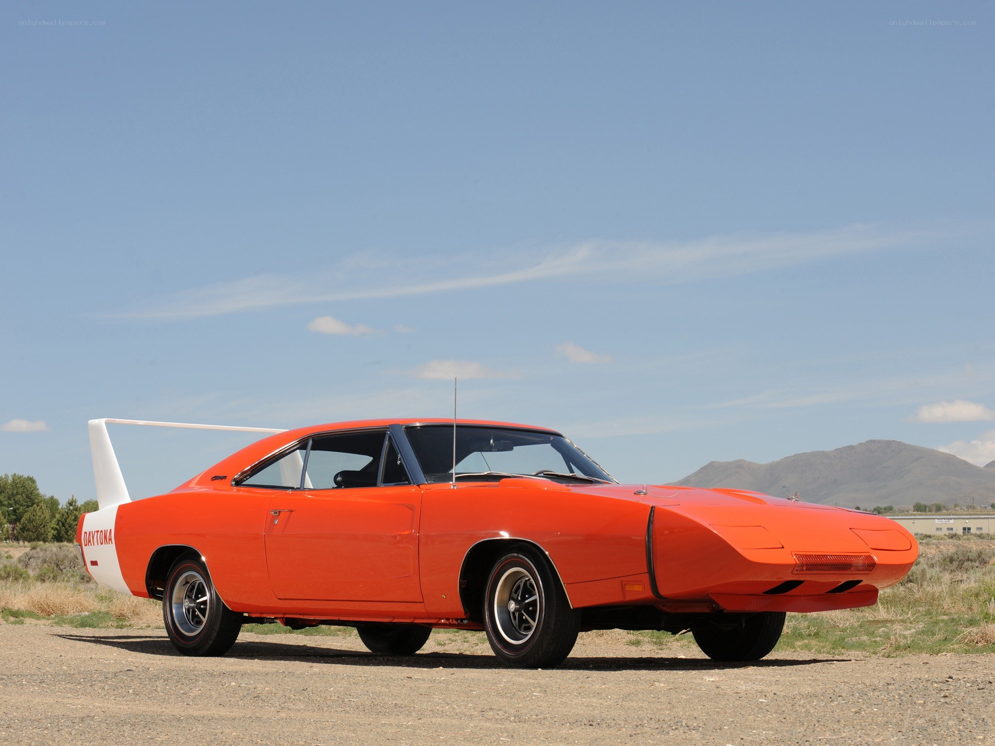 Orange muscle car with wing