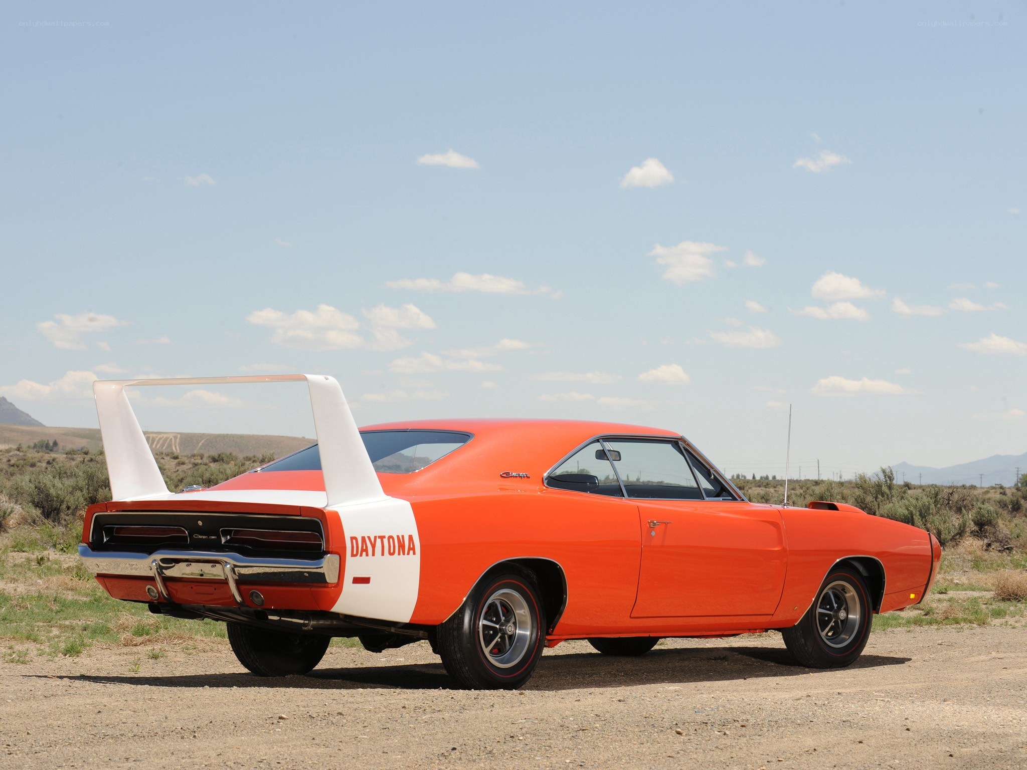 Orange muscle car with wing