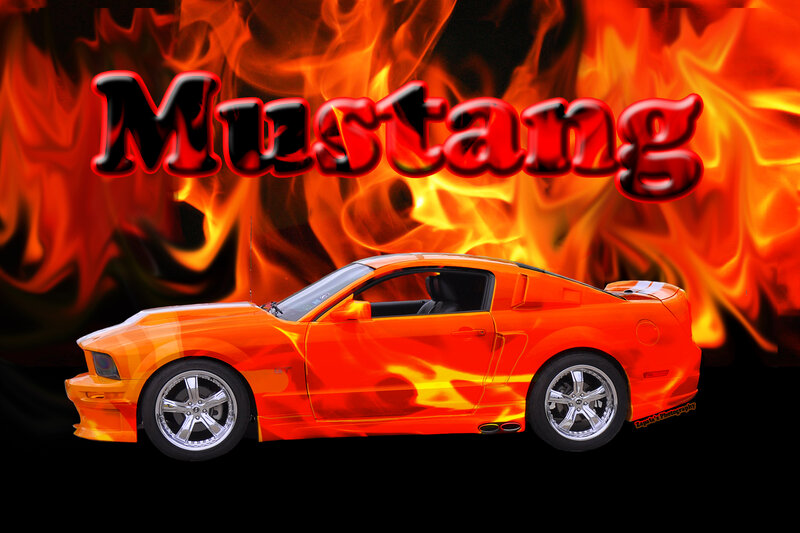 Orange Mustang Car — Dramatic, Digital Art