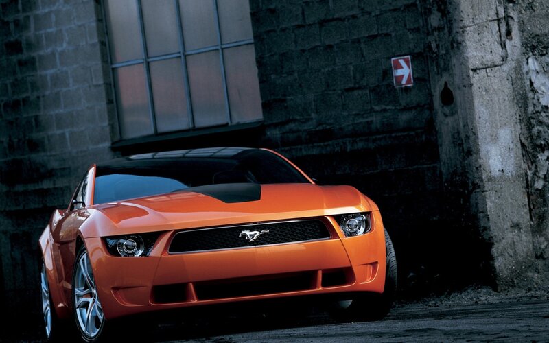 Orange Mustang Car — Dramatic, Night