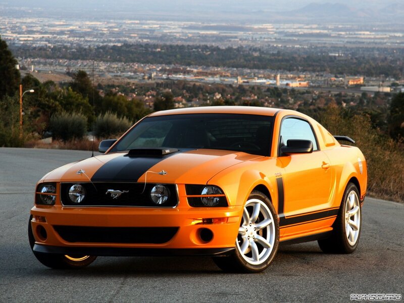 Orange Mustang Car — Dramatic, Sunset, Photograph, Cityscape