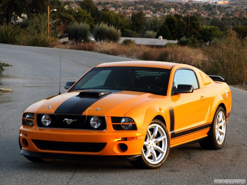 Orange Mustang Car — Dramatic, Sunset, Photograph, Road