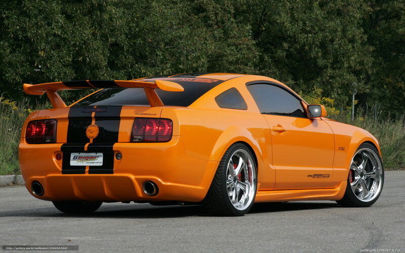 Orange Mustang Car — Dynamic, Afternoon, Photograph, Trees