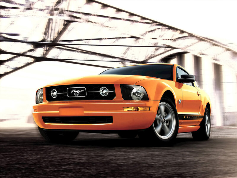 Orange Mustang Car — Dynamic, Photograph, Bridge