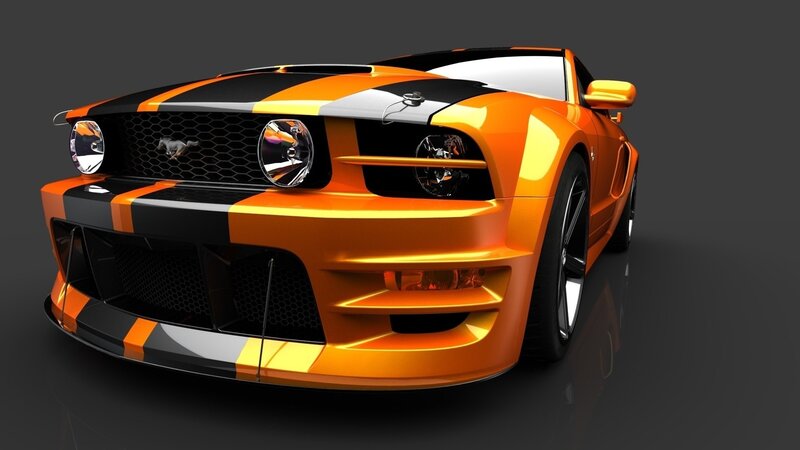 orange mustang with black stripes
