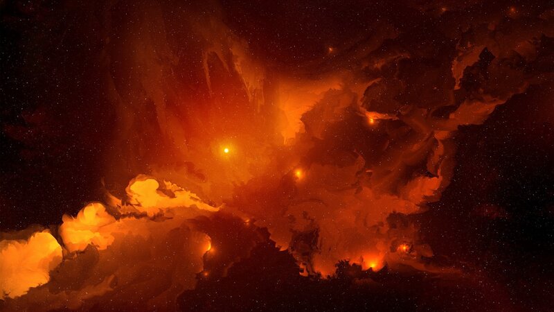 Orange Nebula in Space — Dramatic, Digital Art