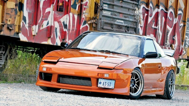 Orange Nissan 240SX with custom body kit