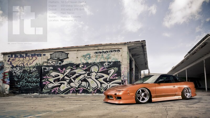 Orange Nissan 240SX with graffiti