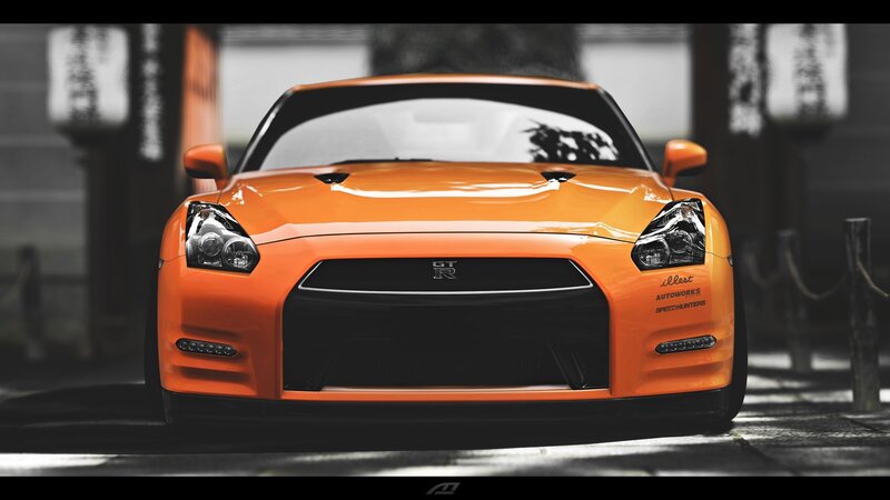 orange nissan gt-r sports car
