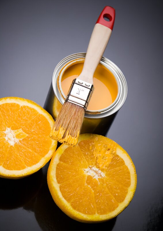 orange paint and fruit