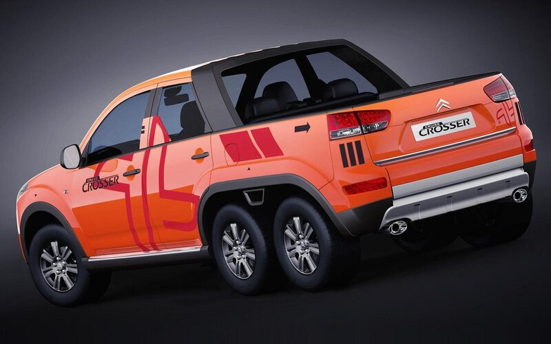 Orange Pickup Truck — Dramatic, 3d Render, Six Wheels