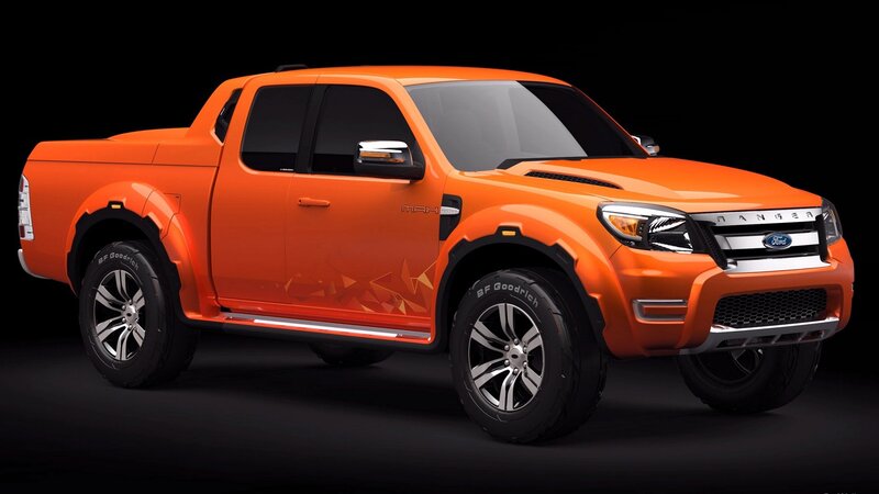 Orange Pickup Truck — Dramatic, 3d Render, Truck Bed, Tires, Grille