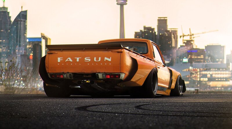 Orange Pickup Truck — Dramatic, Sunset, 3d Render, City Skyline