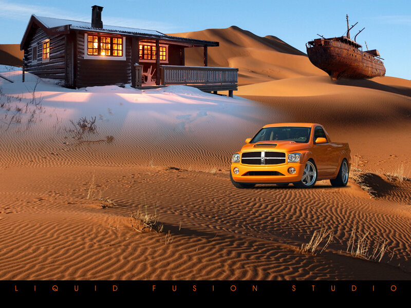 Orange Pickup Truck — Dramatic, Sunset