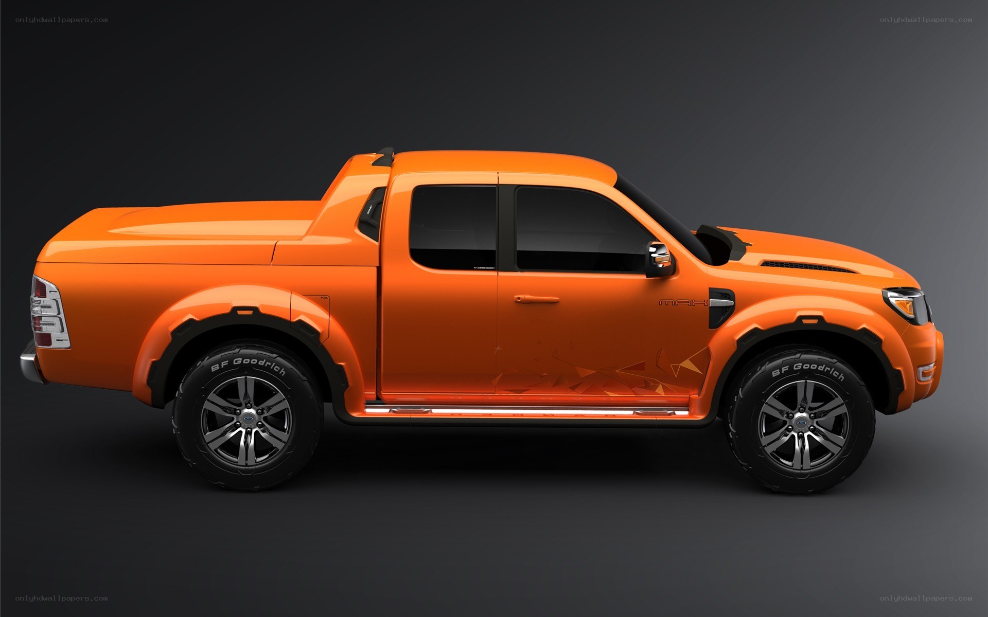 orange pickup truck side view