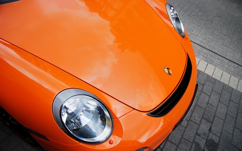 Orange Porsche front view
