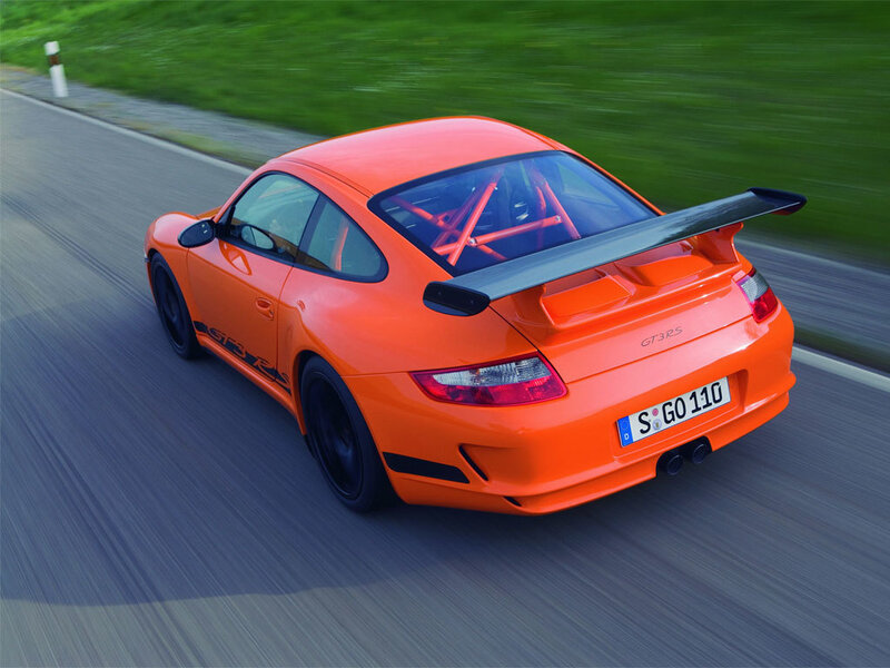Orange Porsche GT3 RS in motion