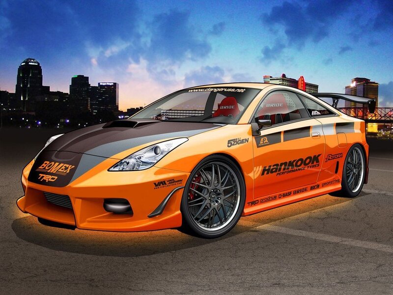 orange race car at night