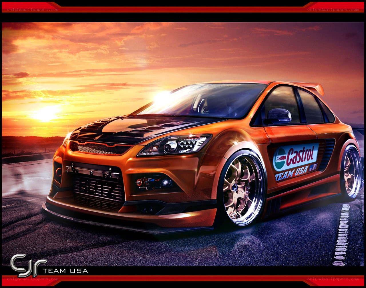 orange race car at sunset