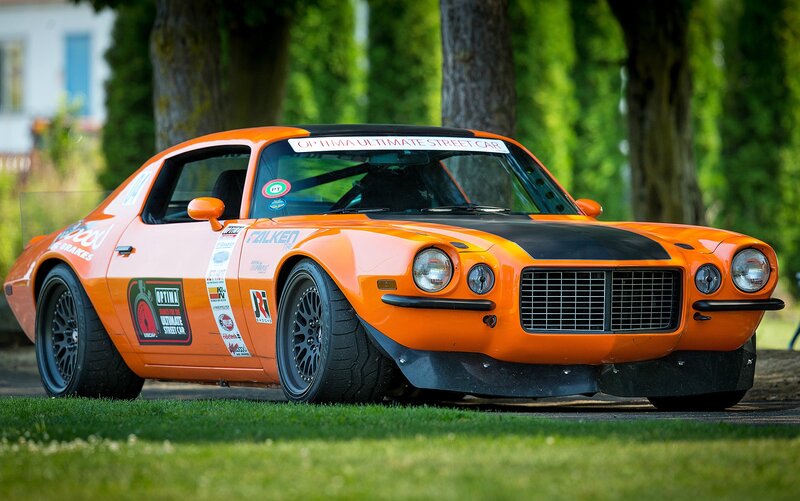Orange Race Car — Calm, Afternoon, Photograph, Trees