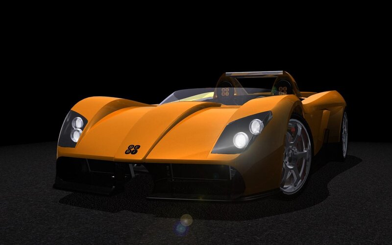 Orange Race Car — Dramatic, 3d Render, Headlights