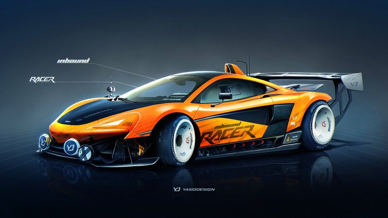 Orange Race Car — Dramatic, 3d Render, Wings