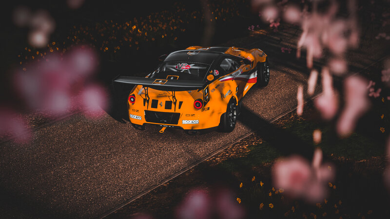 Orange Race Car — Dramatic, Night, Digital Art, Flowers