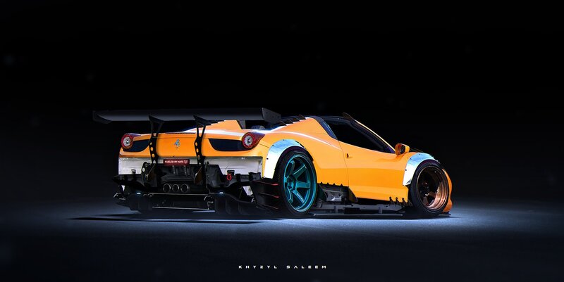Orange Race Car — Dramatic, Night, Digital Art