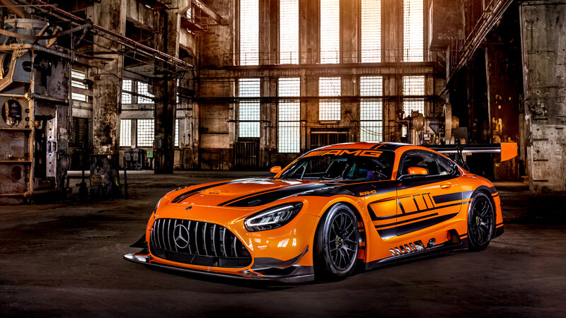 Orange Race Car — Dramatic, Photograph, Factory