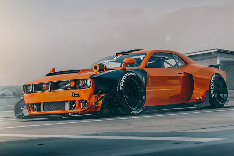 Orange Race Car — Dynamic, Afternoon, 3d Render, Tires