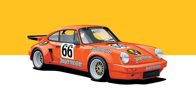 Orange Race Car — Dynamic, Illustration