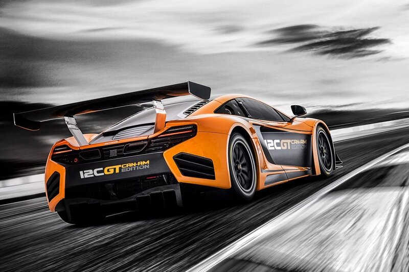 Orange Race Car — Dynamic, Photograph, Race Track, Sky, Wing
