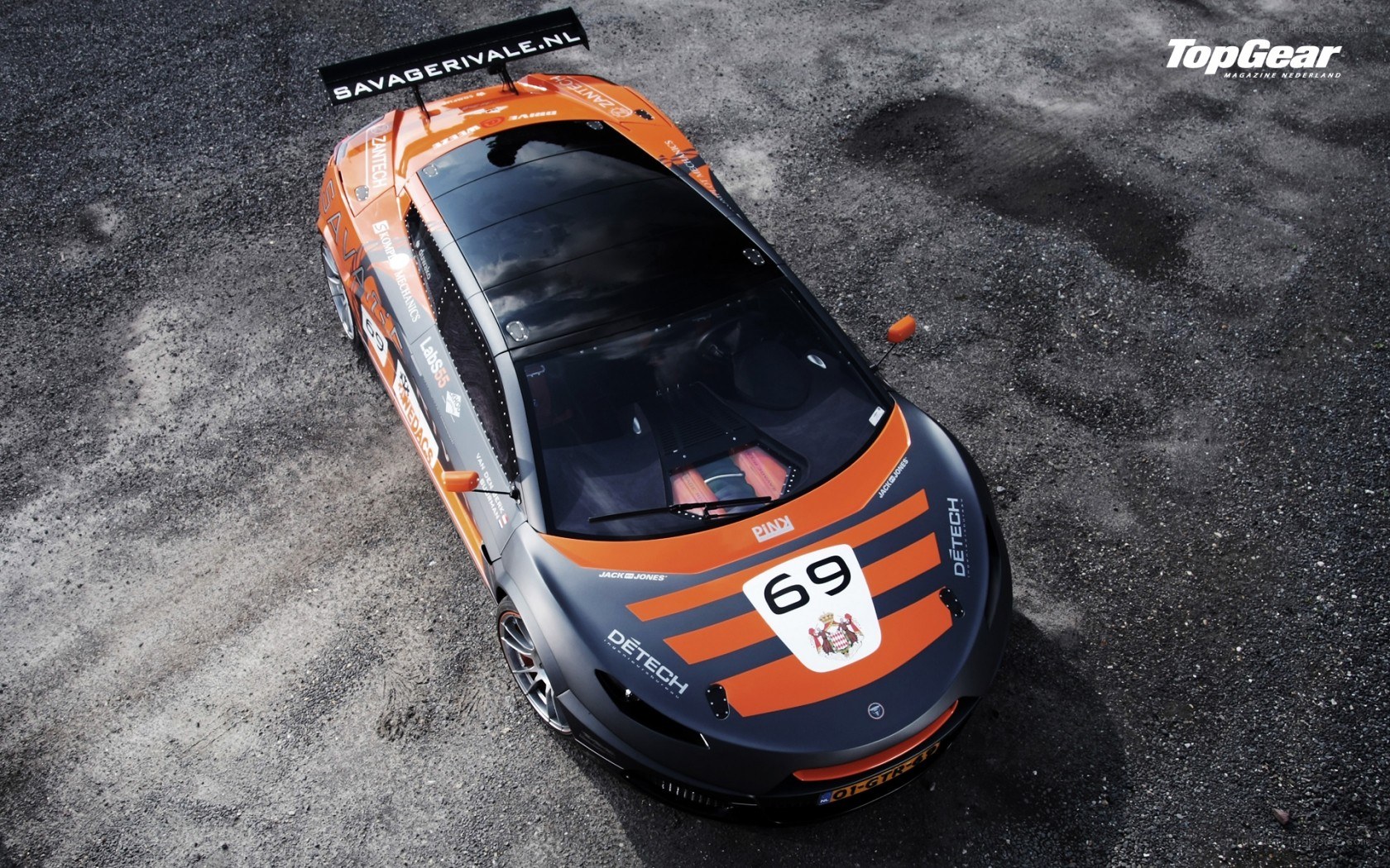 orange race car from above