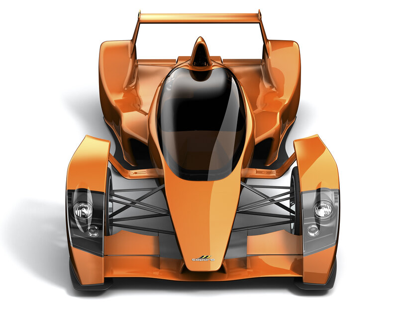 orange race car from front