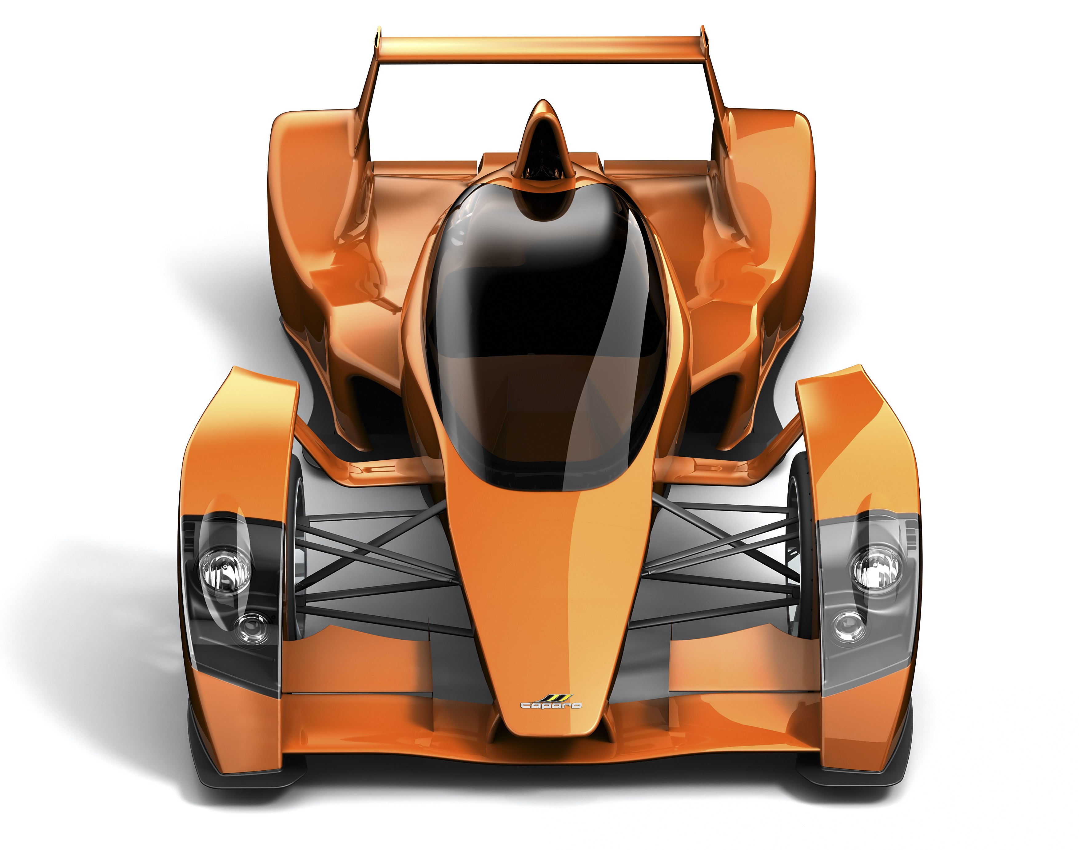 orange race car from front