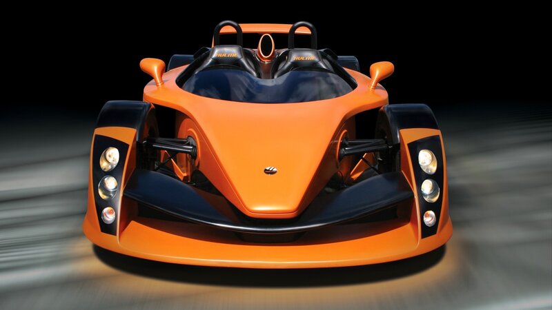 orange race car front view