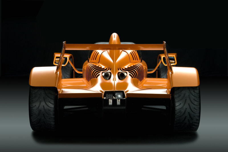 Orange race car front view