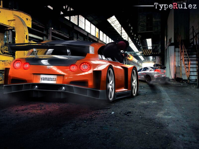 Orange Race Car in Warehouse — Dramatic