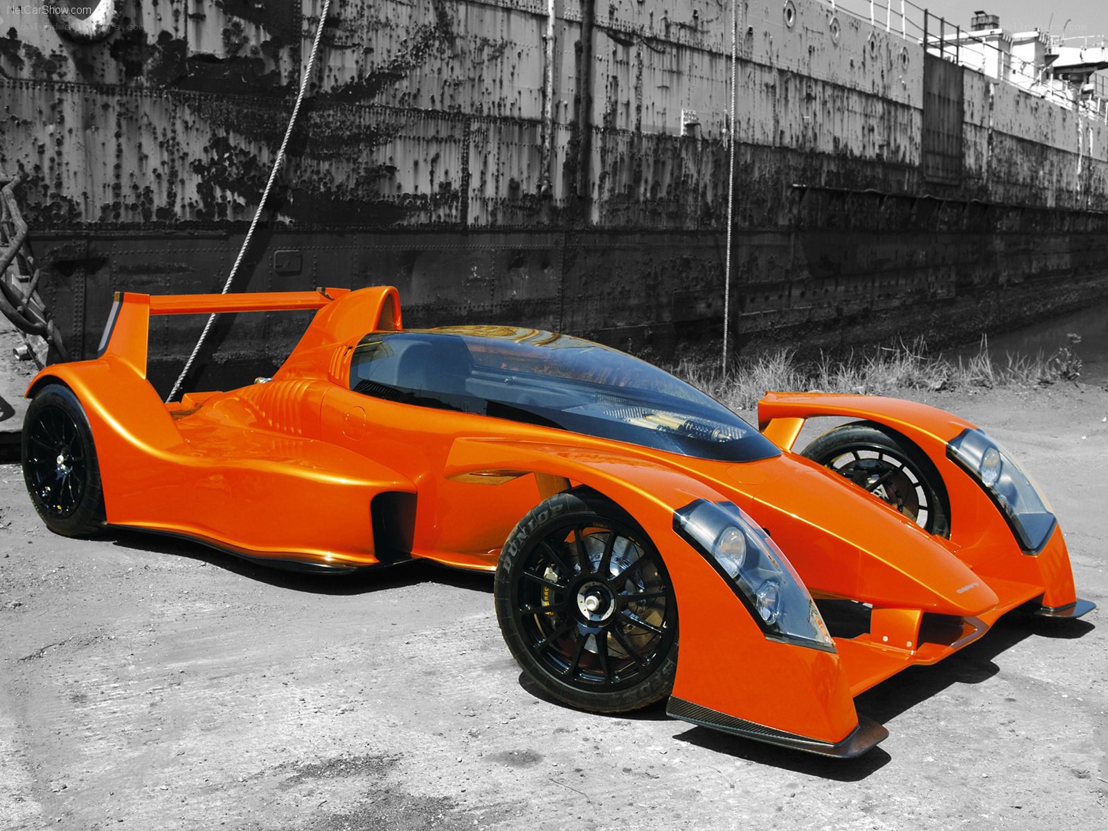orange race car on dock