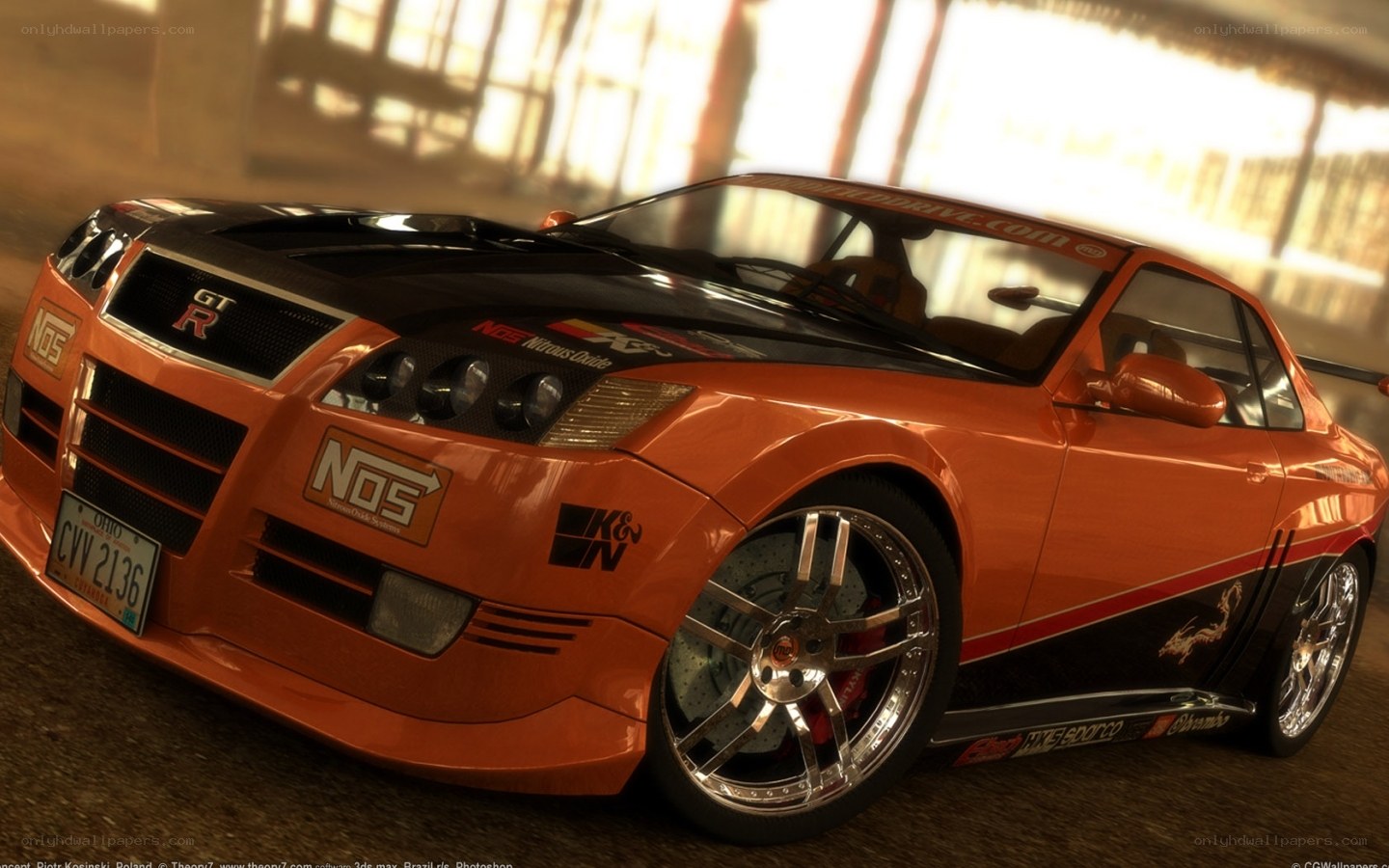 orange race car with decals